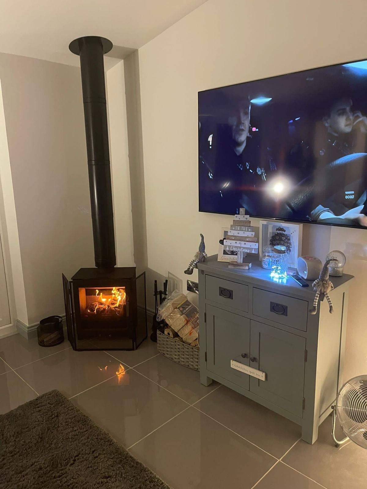 Renovated interior with stove